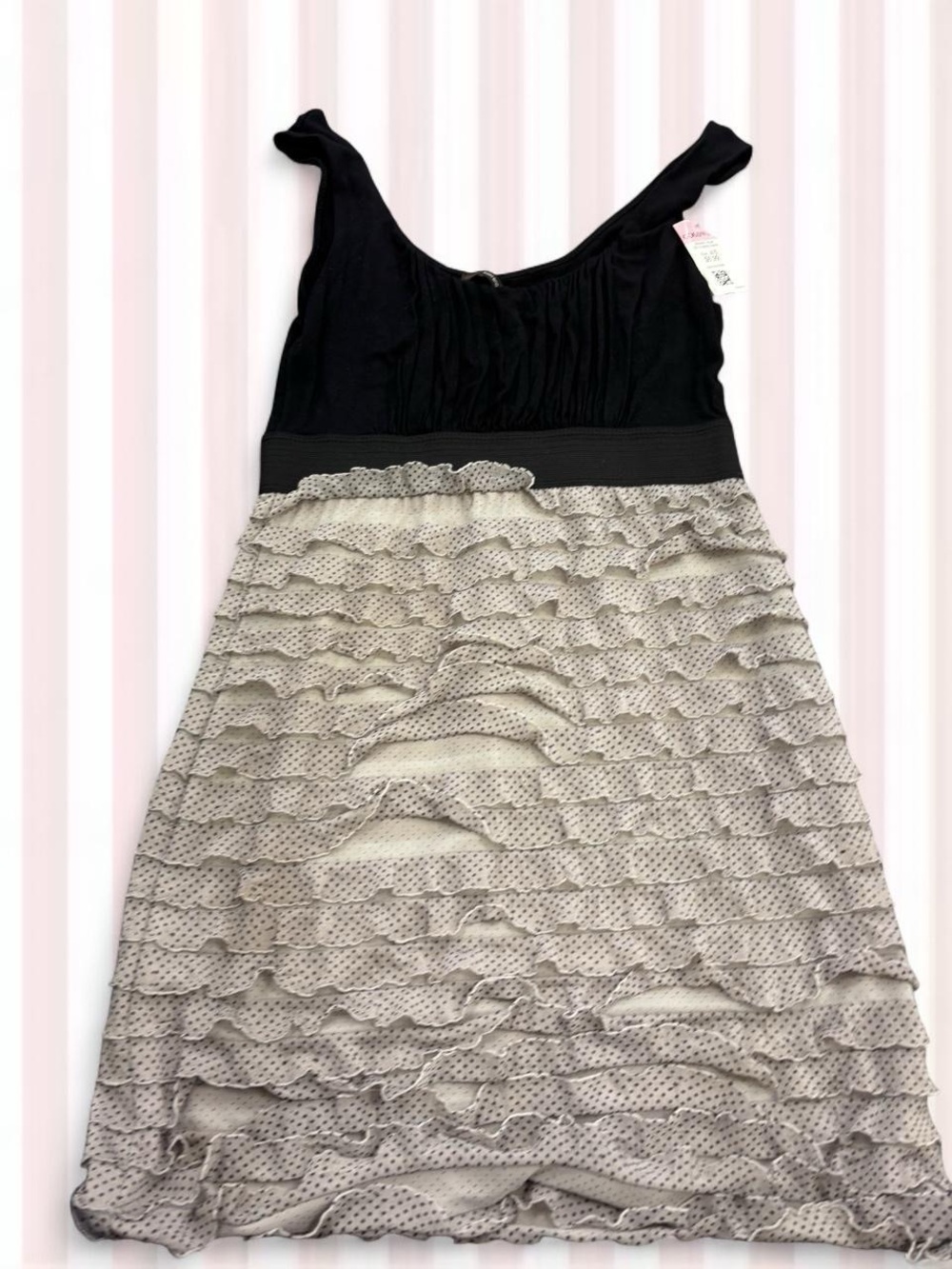 Soprano Black Bodice with Cream Ruffle Mini Dress